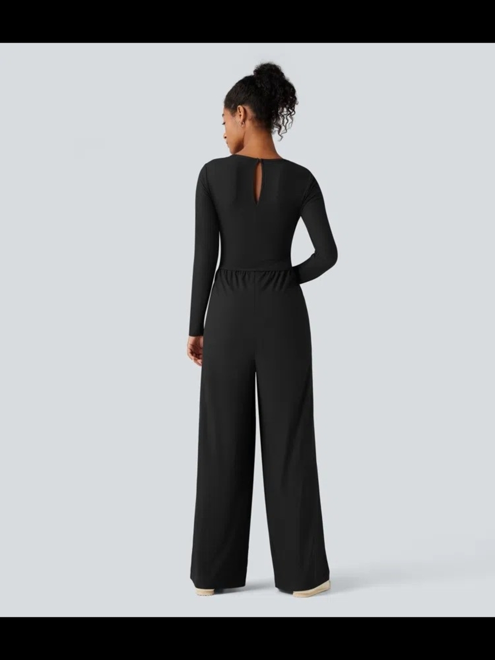 Halara Ribbed Round Neck Long Sleeve Casual Jumpsuit with Pockets - Picture 2 of 4